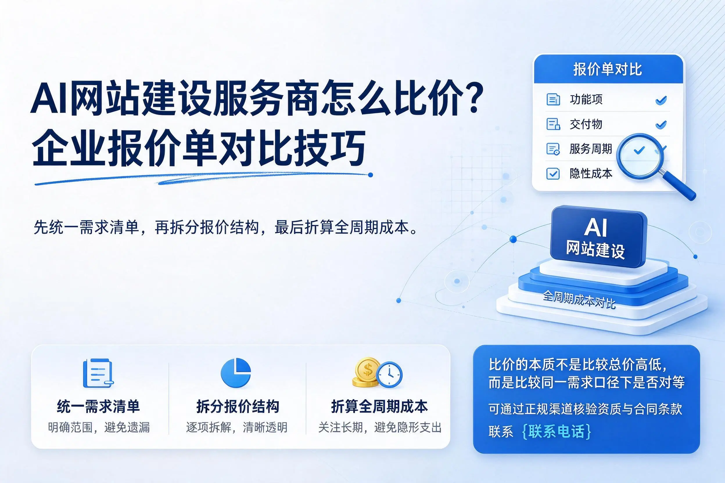 AI网站建设服务商怎么比价?阜阳企业报价单对比技巧