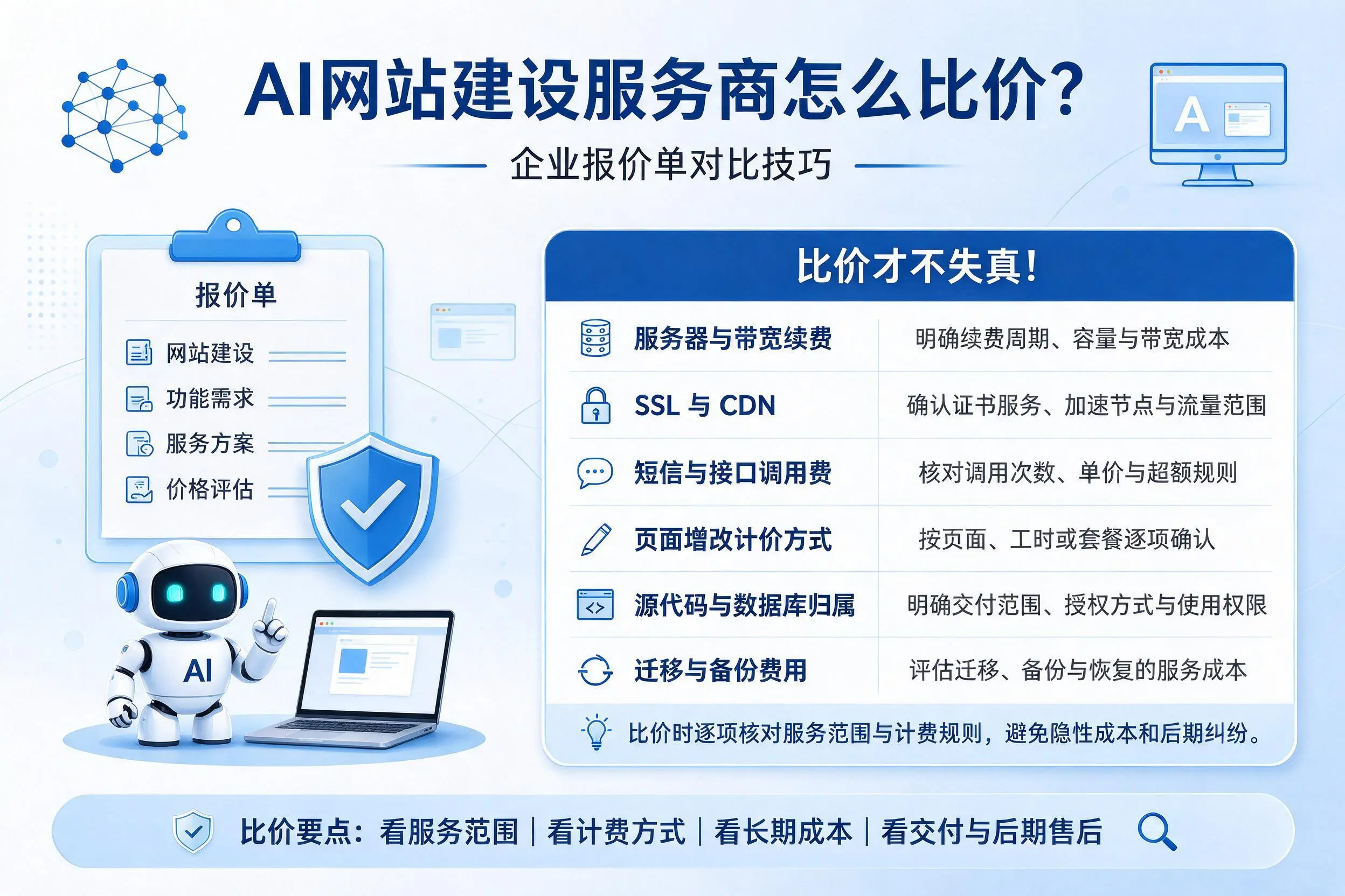 AI网站建设服务商怎么比价?阜阳企业报价单对比技巧